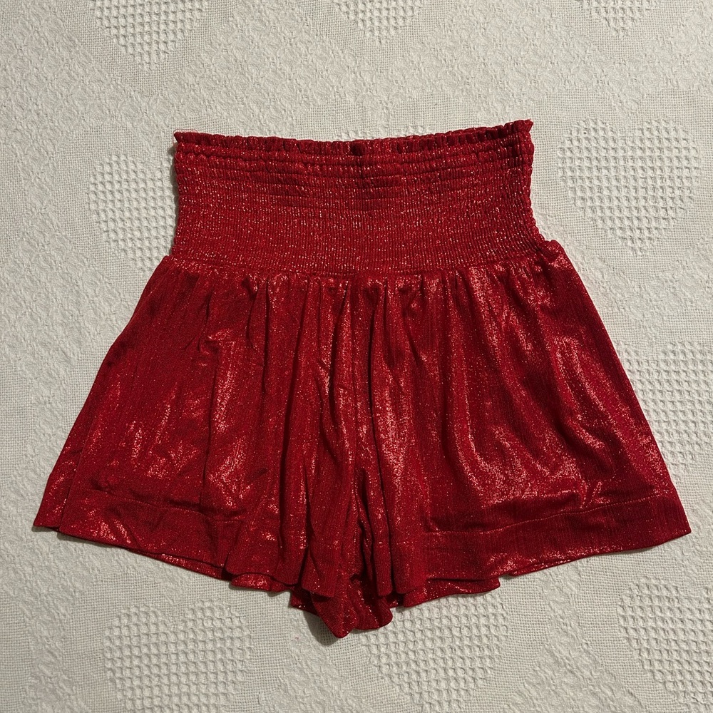 TCEC Red High Waist Shorts with Smocked Waistband